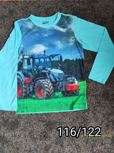 Gyerek hosszú ujjú póló, kék traktoros 116/122 méret